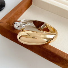 Fluid Fusion Duo Bangle in Gold and Silver – sculptural hinged design, high-gloss finish – Glazenya