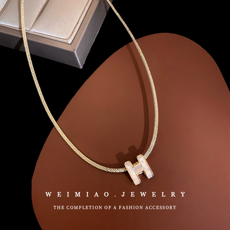 H Initial Shell & Zircon Series – Necklace, Ring & Earrings