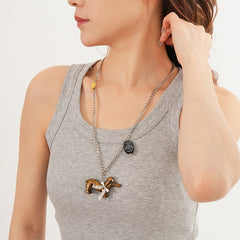 Silver-tone chain necklace with glossy resin dachshund pendant — Coffee and Black options — Dapper Dachshund Charm Necklace.