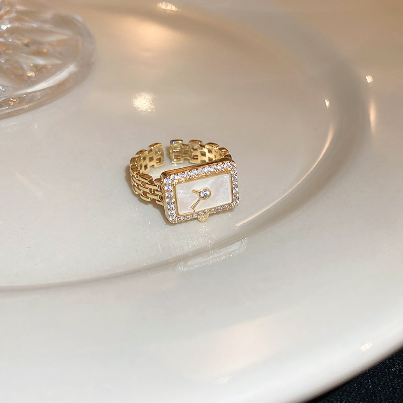 Baroque Pearl Tulip Open Ring with golden tulip flower design – Korean sweet chic adjustable jewelry
