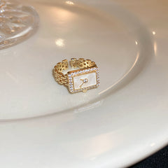 Baroque Pearl Tulip Open Ring with golden tulip flower design – Korean sweet chic adjustable jewelry
