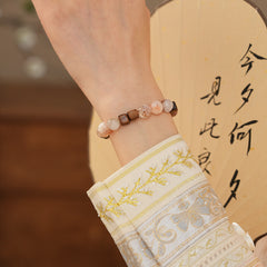 Natural rutilated quartz and sandalwood beaded bracelet — Amberwood Harmony Bracelet by Glazenya.
