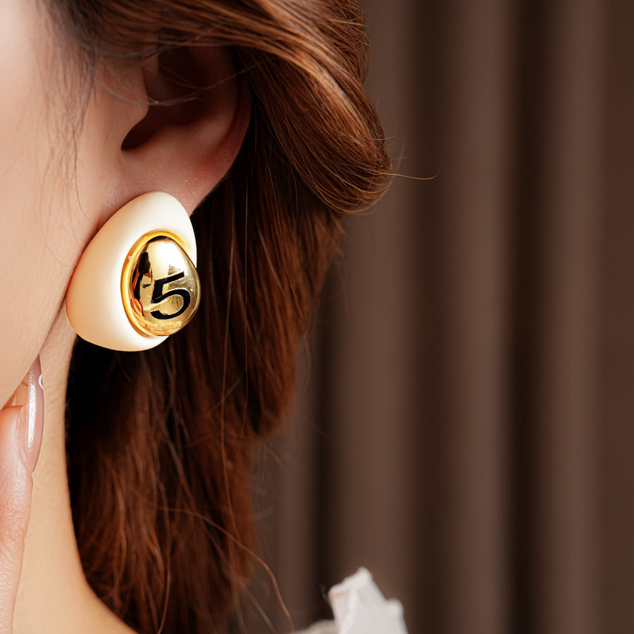 Gilded Numeral 5 Pebble Studs