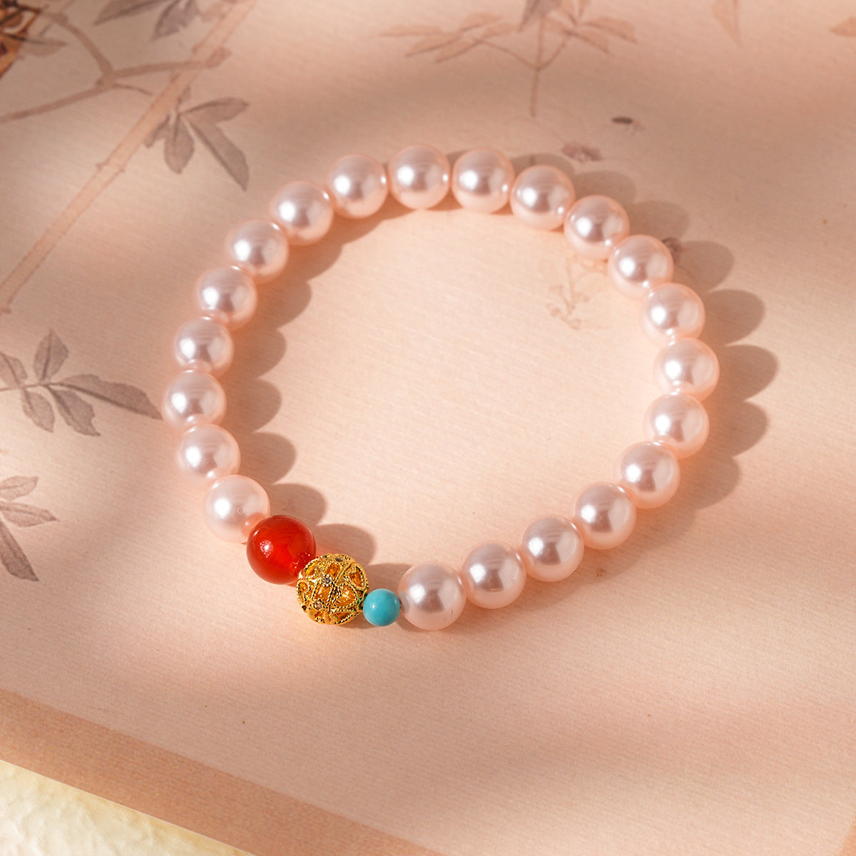 Rosélia Pearl Duo Necklace & Bracelet in rose-tinted pearls – French vintage chic jewelry
