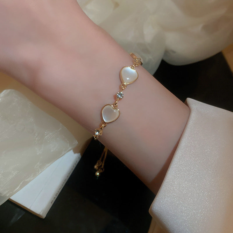 Gold-Plated Cat’s Eye & Pearl Bracelet Collection – Floral & Heart Variations