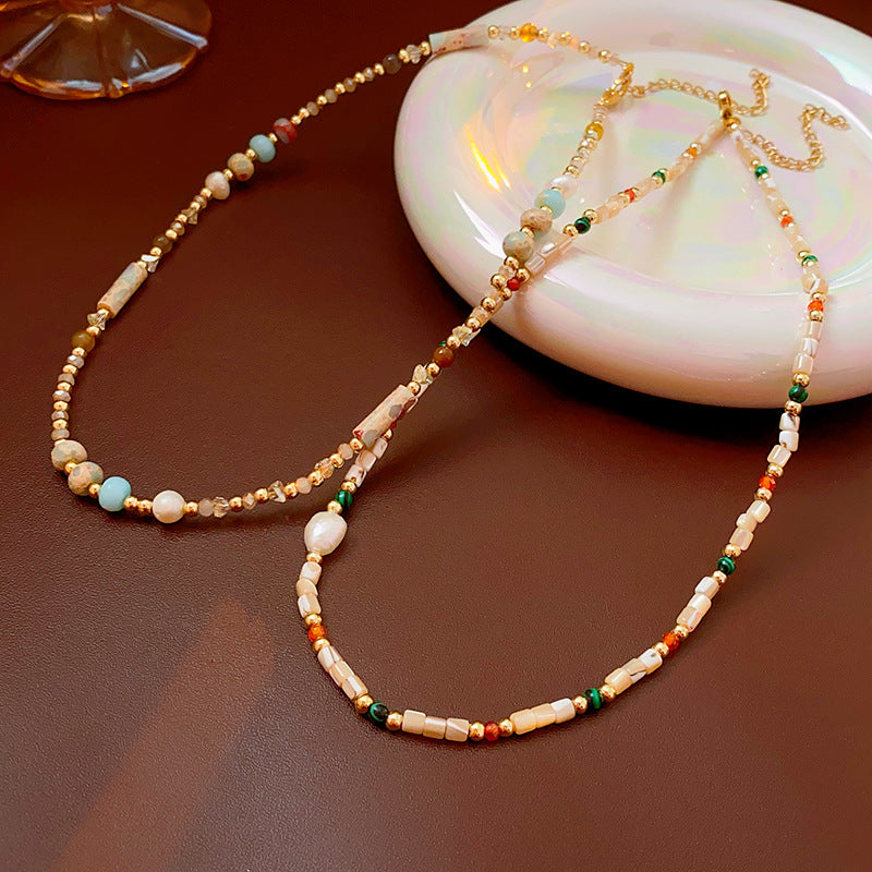 Baroque freshwater pearl colorful bead necklace and bracelet set – light luxury elegant women’s jewelry