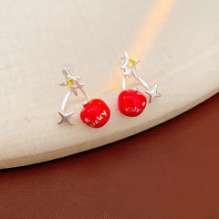 Lucky Star charm drop earrings with zircon accents in red and green