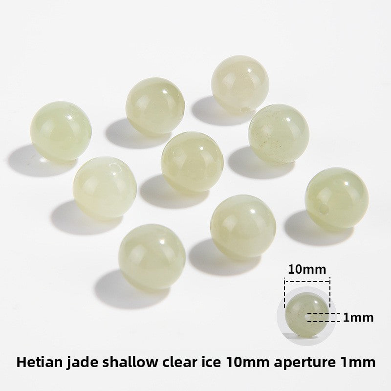 Hetian jade round beads, snowy white/pale celadon, polished, assorted 4–10 mm — Snowfield Whisper.