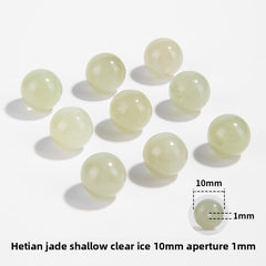 Hetian jade round beads, snowy white/pale celadon, polished, assorted 4–10 mm — Snowfield Whisper.