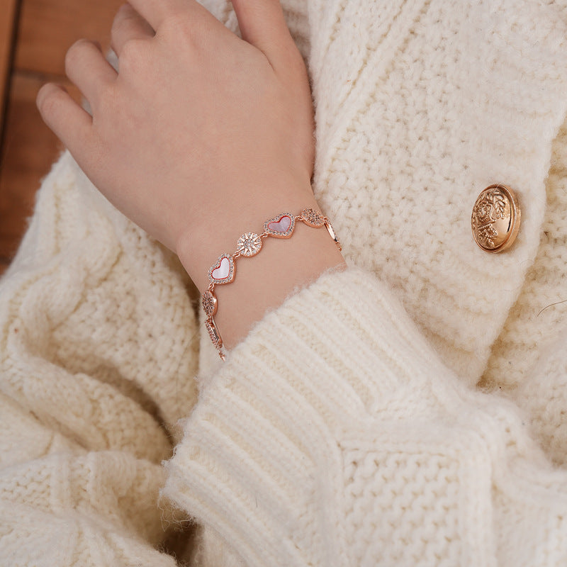 Rosy Heart Radiance Bracelet with pink shell hearts and zircon medallions – Glazenya jewelry