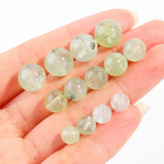 Apple-green prehnite round beads, translucent polish, assorted 6–10 mm — Apple Dew.