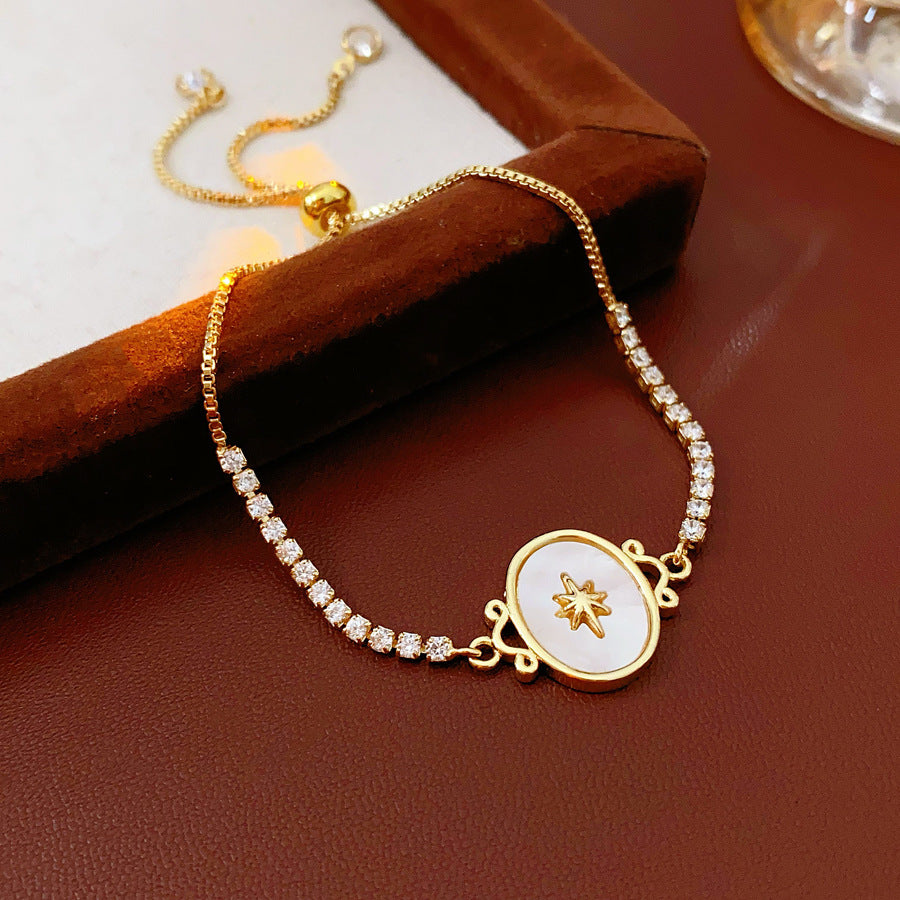 Celestial Cameo Bolo Bracelet with star oval centerpiece and half-tennis zircon row – Glazenya