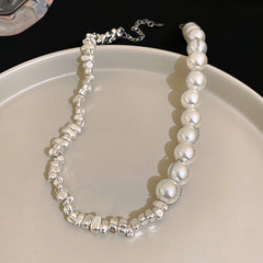 Glazenya Artificial Silver Fragment Pearl Choker — light luxury irregular pearl necklace with fragmented silver design, niche high-end collarbone chain accessory.