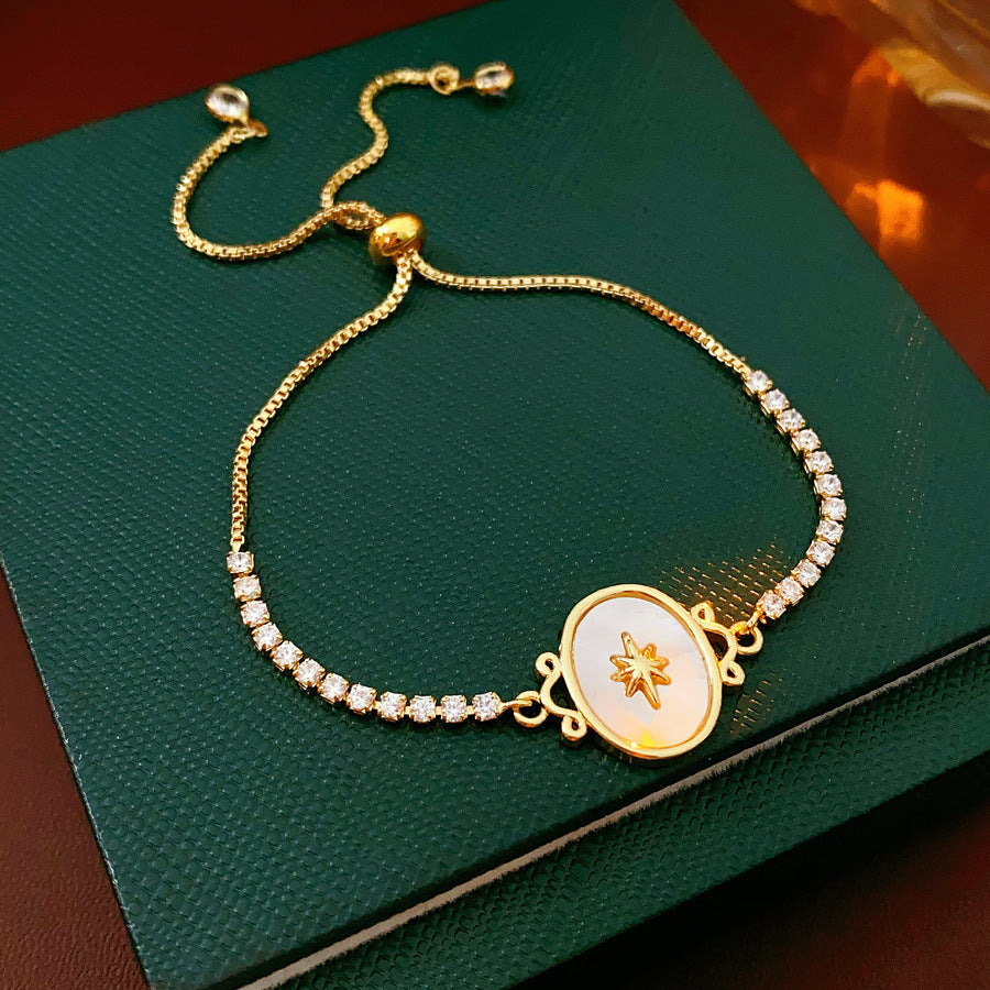 Celestial Cameo Bolo Bracelet with star oval centerpiece and half-tennis zircon row – Glazenya