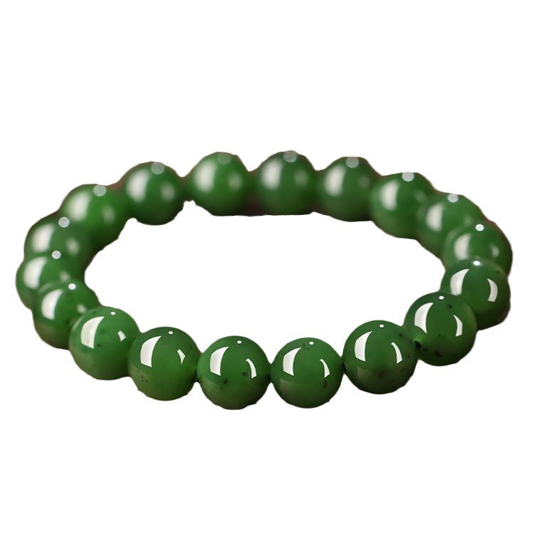 Deep green Hetian (nephrite) jade bracelet with polished round beads — Verdant Fortune Hetian Jade Bracelet.