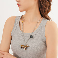 Silver-tone chain necklace with glossy resin dachshund pendant — Coffee and Black options — Dapper Dachshund Charm Necklace.