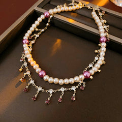 Rosélia Pearl Duo Necklace & Bracelet in rose-tinted pearls – French vintage chic jewelry
