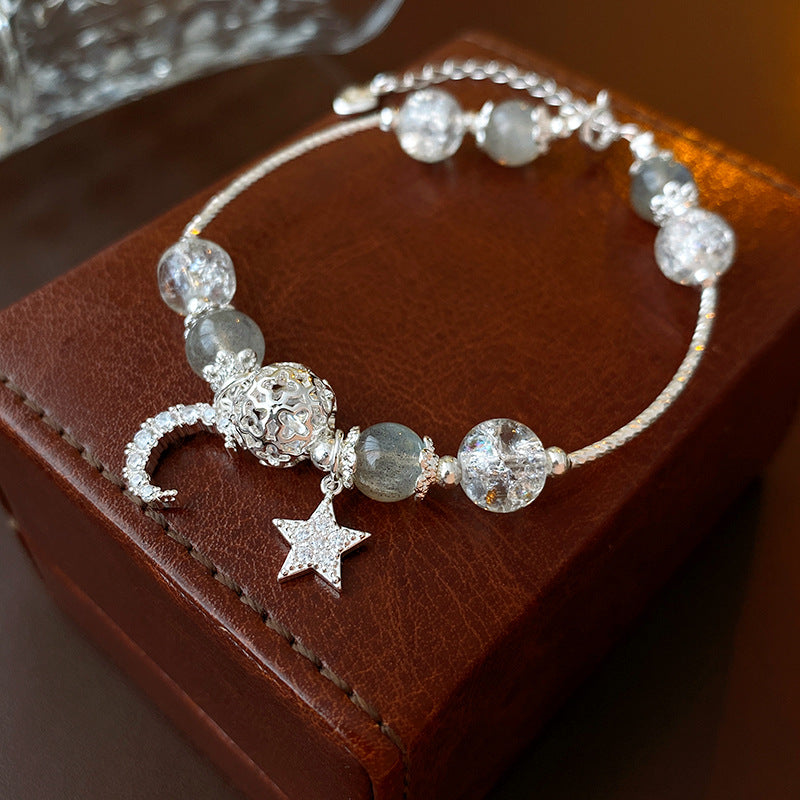 Stellar Moonlight Crystal Bracelet with star and moon charm – clear crystal beads