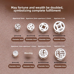 Lucky Grid · Silver-Plated Brass Spacer Beads (Fu & Coin Series)