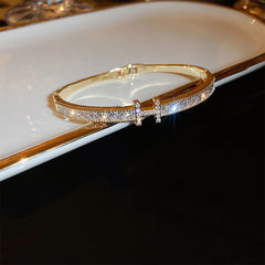 Dazzling Zircon Letter Bangle with copper base and zircon inlay – trendy cold chic jewelry
