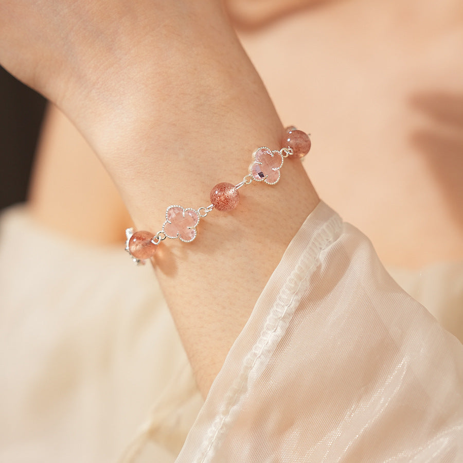 Radiant Flora Bead Bracelet with pink crystal and glass beads – Glazenya jewelry