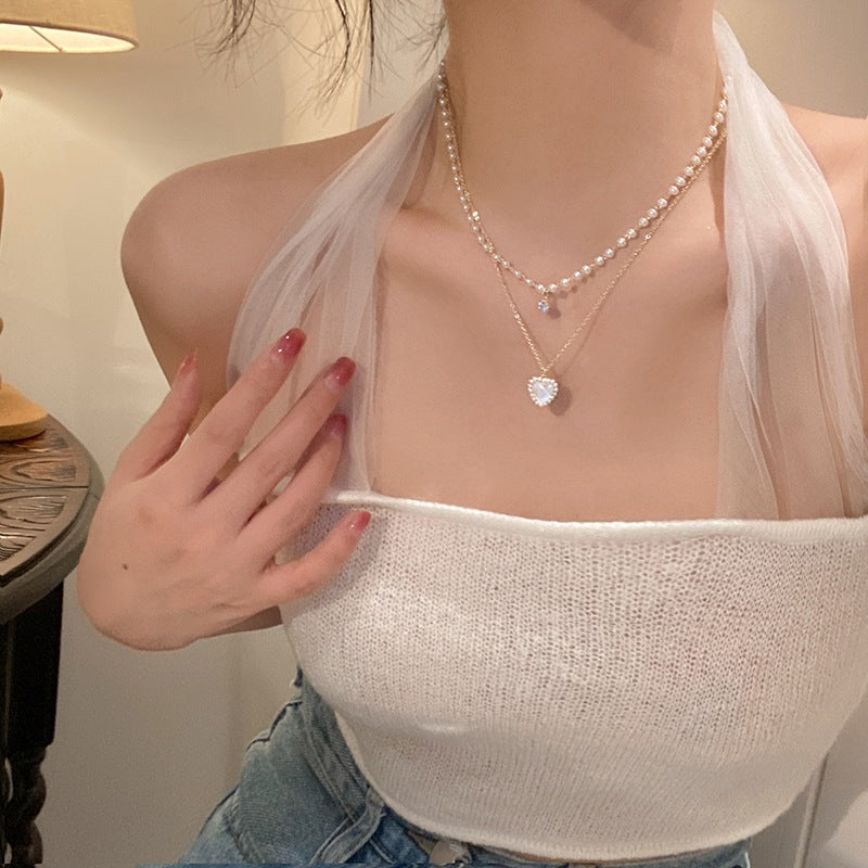 Pearl Heart Necklace Series – multiple double-layer variations displayed