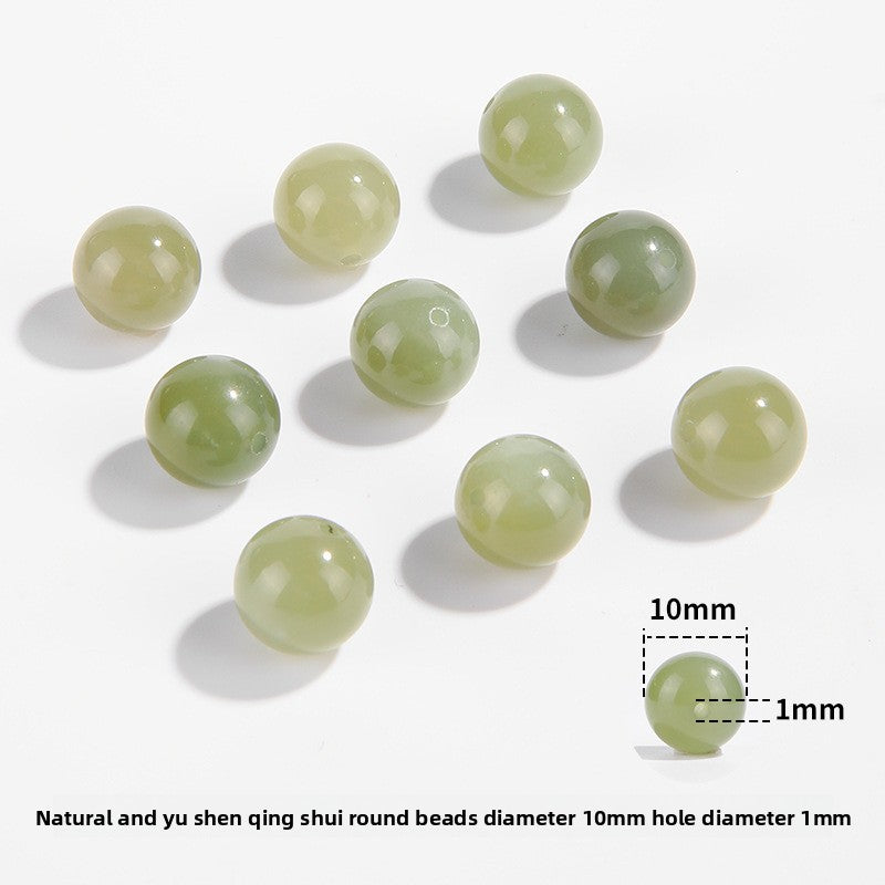 Hetian jade round beads, snowy white/pale celadon, polished, assorted 4–10 mm — Snowfield Whisper.