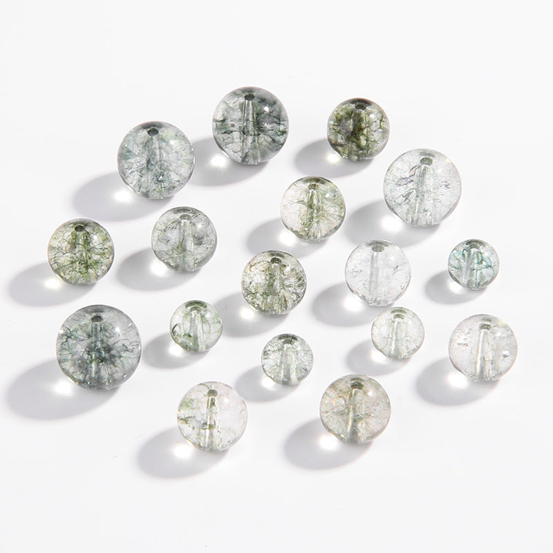 Green Phantom Quartz round beads with moss-like inclusions, polished finish, sizes 6/8/10 mm — Verdant Phantom.