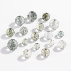 Green Phantom Quartz round beads with moss-like inclusions, polished finish, sizes 6/8/10 mm — Verdant Phantom.