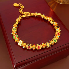 Fortune Mahjong Enamel Bracelet with golden finish and colorful enamel – Oriental vintage chic jewelry
