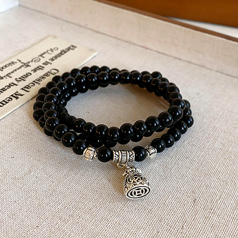 Multi-layer bracelet with crystal medallion and pearl beads in chic style