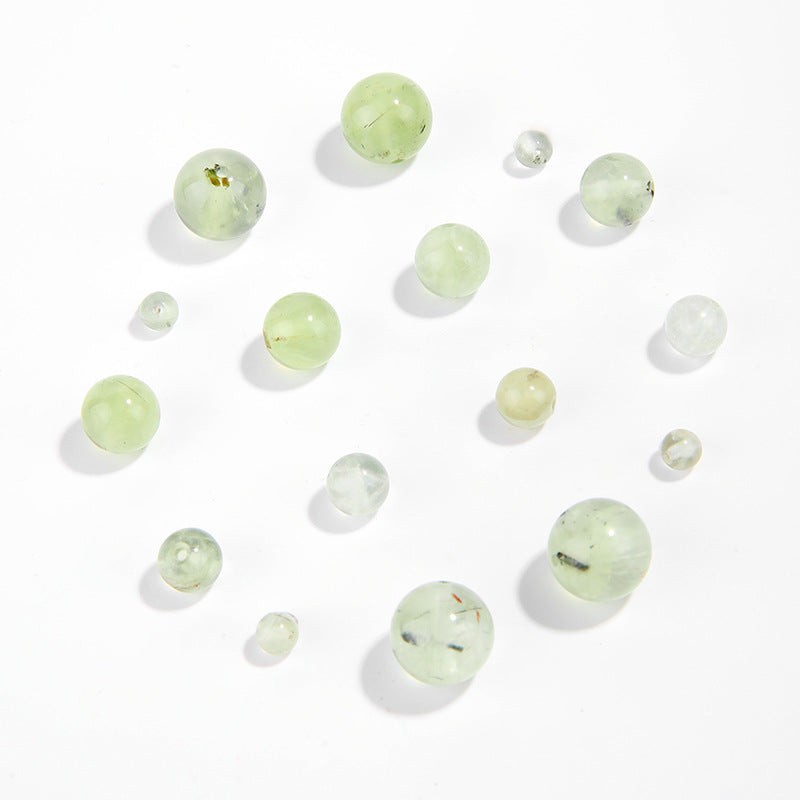 Apple-green prehnite round beads, translucent polish, assorted 6–10 mm — Apple Dew.