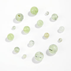 Apple-green prehnite round beads, translucent polish, assorted 6–10 mm — Apple Dew.