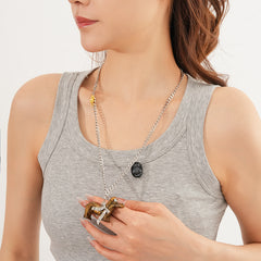 Silver-tone chain necklace with glossy resin dachshund pendant — Coffee and Black options — Dapper Dachshund Charm Necklace.