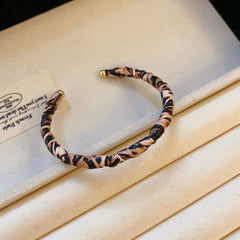 Gold leopard silk scarf cuff bracelet – luxury open bangle design