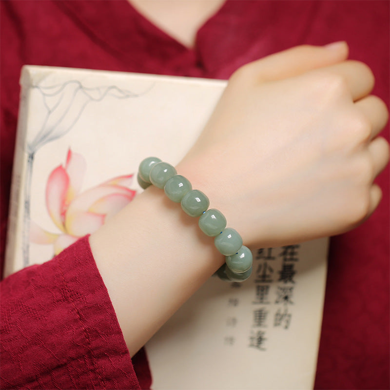 Premium azure-toned Hetian (nephrite) jade bracelet with smooth cube-like beads — Fortune Azure Hetian Jade Bracelet.