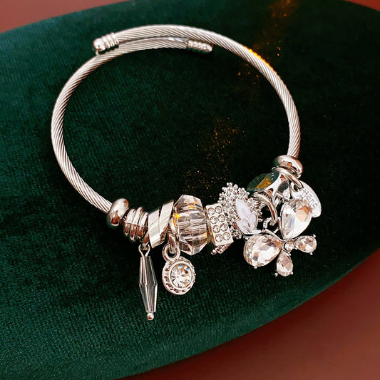 Glimmerwing Luxe Charm Bangle with butterfly and crystal charms – Glazenya jewelry