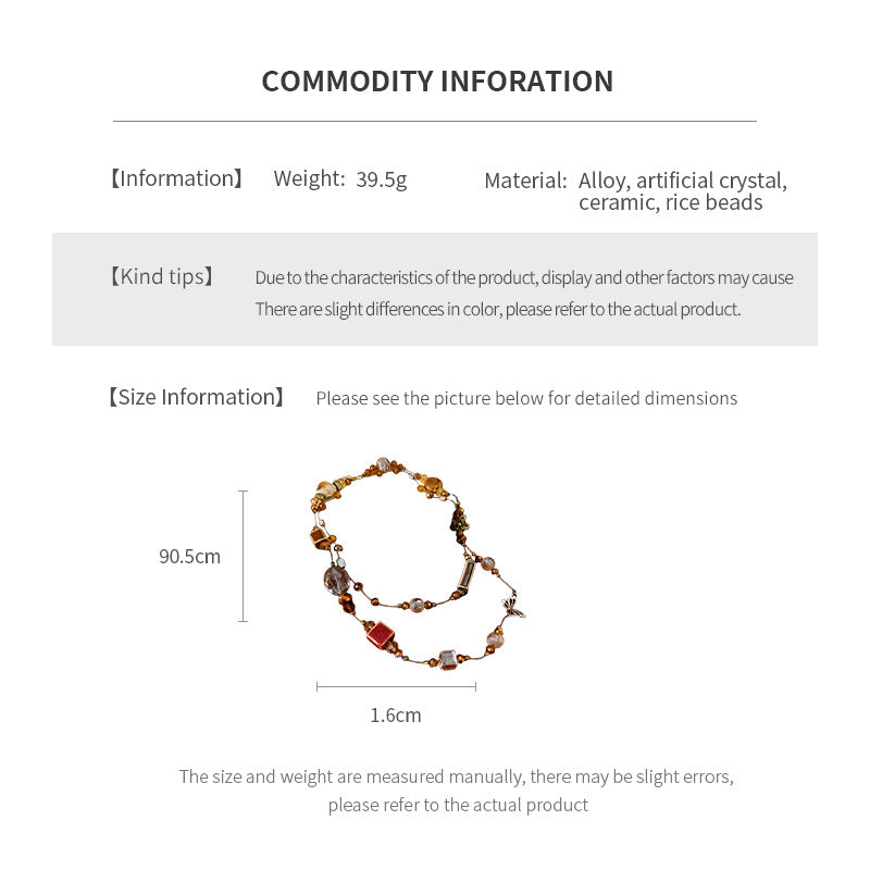 Glazenya Retro Ethnic Geometric Ceramic Long Necklace — handcrafted brown ceramic sweater chain with high-end autumn winter ethnic style design.