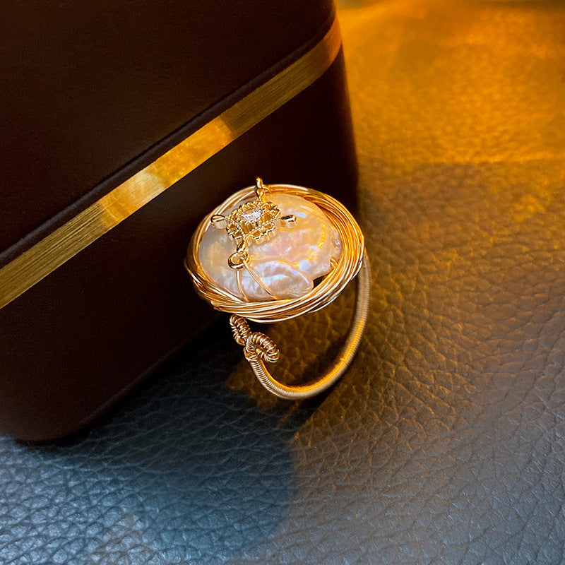 Baroque Pearl Tulip Open Ring – Korean Sweet Chic Series