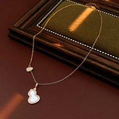 Glazenya Luck Charm Gourd Pendant Necklace — titanium steel stainless steel Chinese retro collarbone chain, light luxury jewelry symbolizing fortune