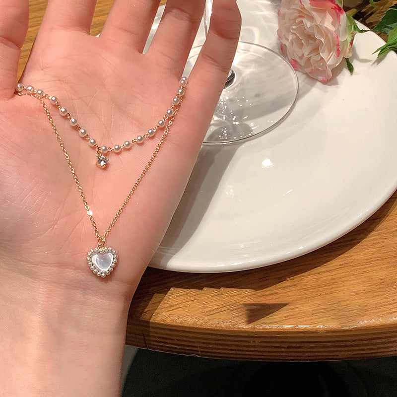 Pearl Heart Necklace Series – multiple double-layer variations displayed