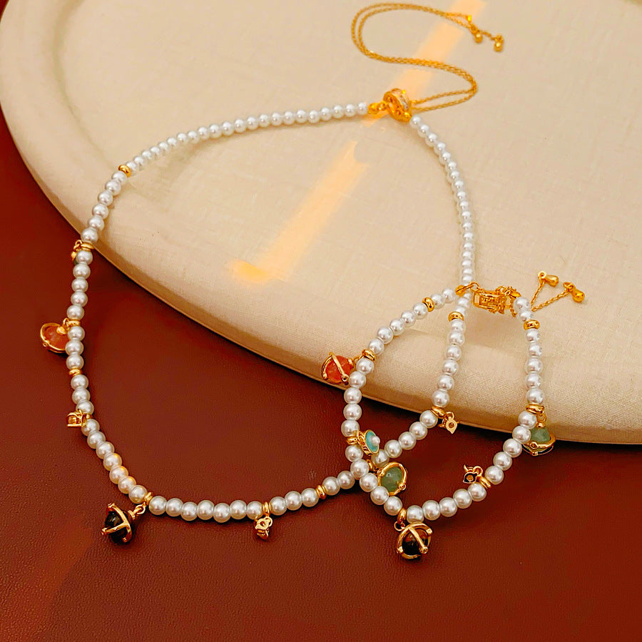 Fleur de Pearl Luxe Set with pearl necklace and matching zircon-accented bracelet, elegant and romantic