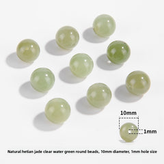 Hetian jade round beads, snowy white/pale celadon, polished, assorted 4–10 mm — Snowfield Whisper.