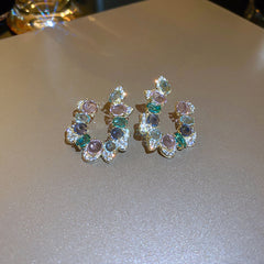 Exaggerated U-Shape Zircon Earrings with silver needle and sparkling zircon – light luxury statement jewelry
