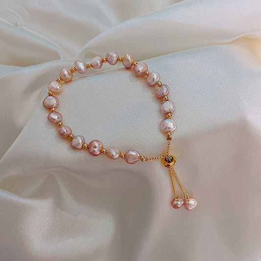 Baroque freshwater pearl bracelet with crystal accents in Korean chic style