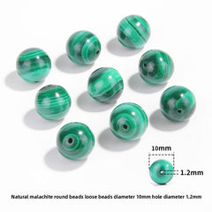 Malachite round beads with green banded “peacock” patterns, polished, assorted 4–12 mm — Peacock Veins.
