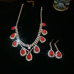Glazenya Celestial Leaf Zircon Drop Jewelry Set — colorful water-drop zircon stones with leaf motifs; light-luxury necklace set with matching earrings and bracelet/ring variants