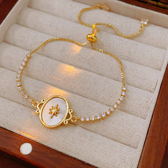 Celestial Cameo Bolo Bracelet with star oval centerpiece and half-tennis zircon row – Glazenya
