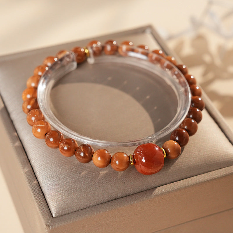 Cinnamon Glow Bead Bracelet with warm earthy tones and focal bead – Glazenya jewelry