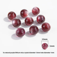 Lepidolite-in-Quartz crystal round beads with berry-pink striations, assorted 8–15 mm.